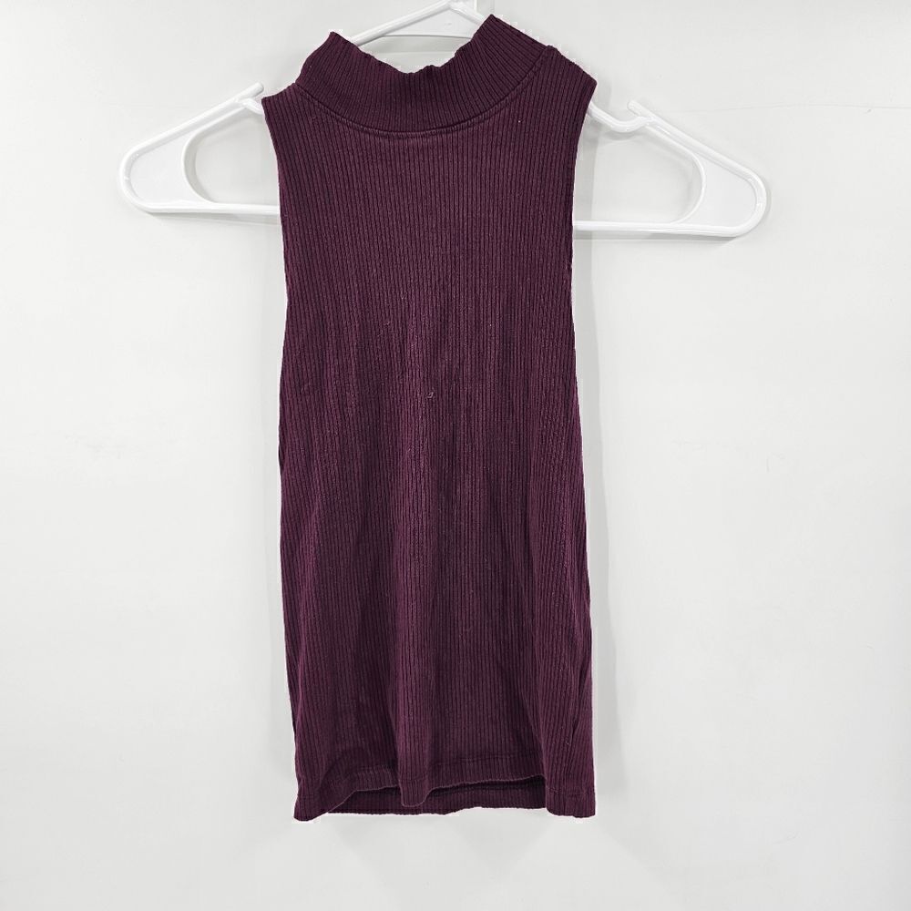 Cape juby tank top high neck xs small maroon dark red ribbed